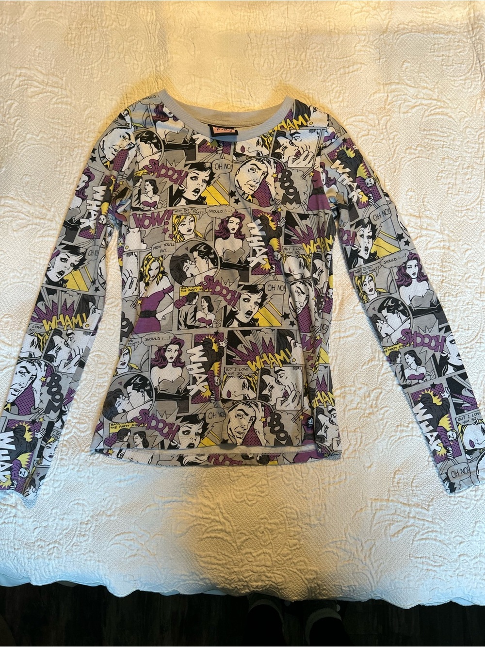 Comic Pop Art Long Sleeve Tee - Purple, Yellow, Black